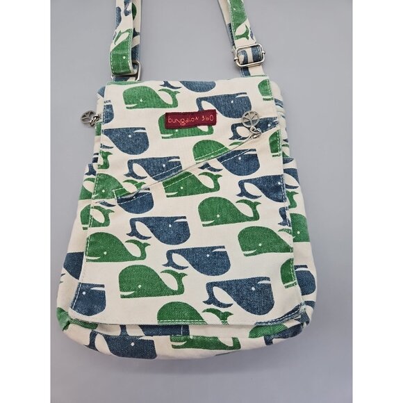 Bungalow 360 Whale Canvas Crossbody Purse Adjustable Polka Dot Lining - Picture 4 of 9